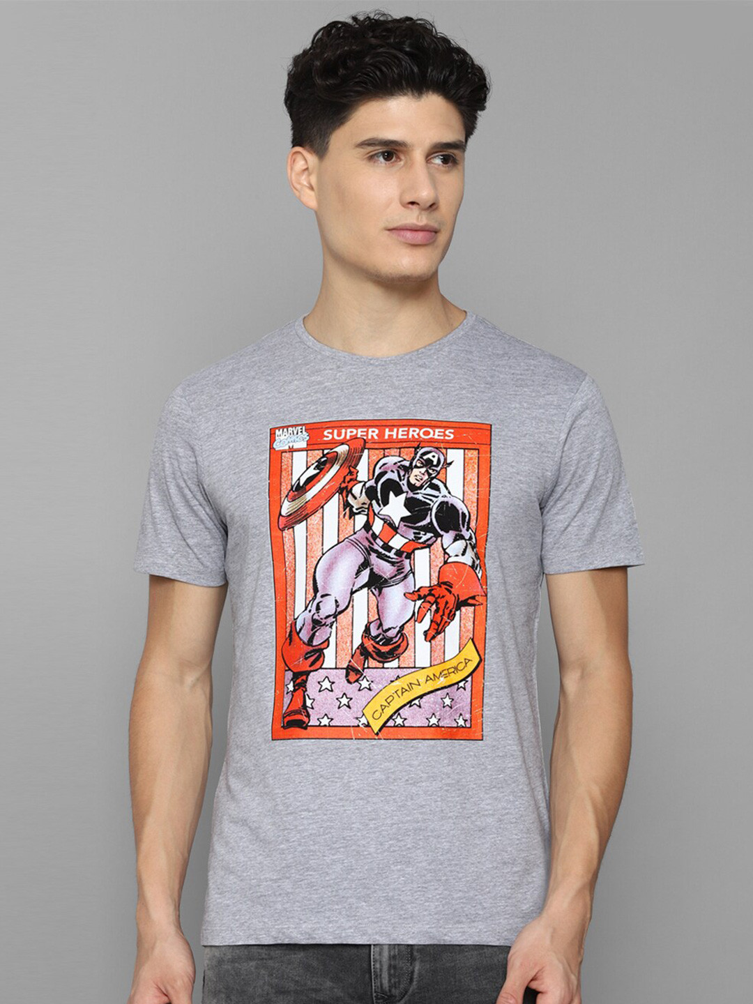 

Allen Solly Men Grey Captain America Printed Slim Fit Cotton T-shirt