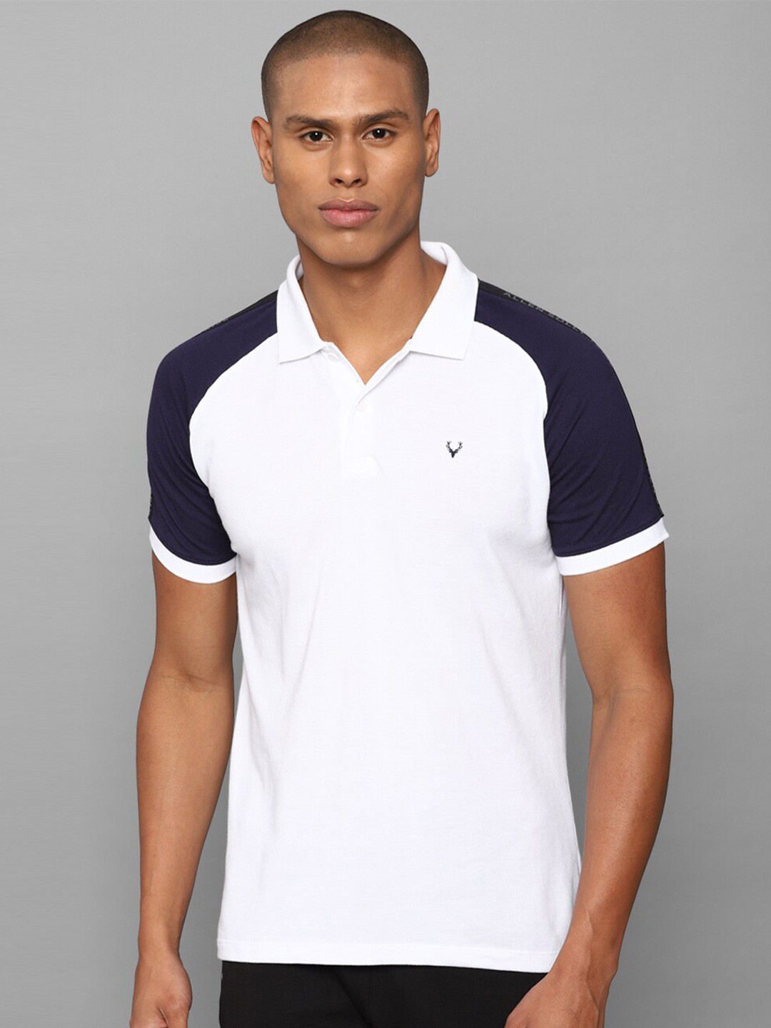 

Allen Solly Tribe Men White & Navy Blue Colourblocked Polo Collar Pure Cotton T-shirt