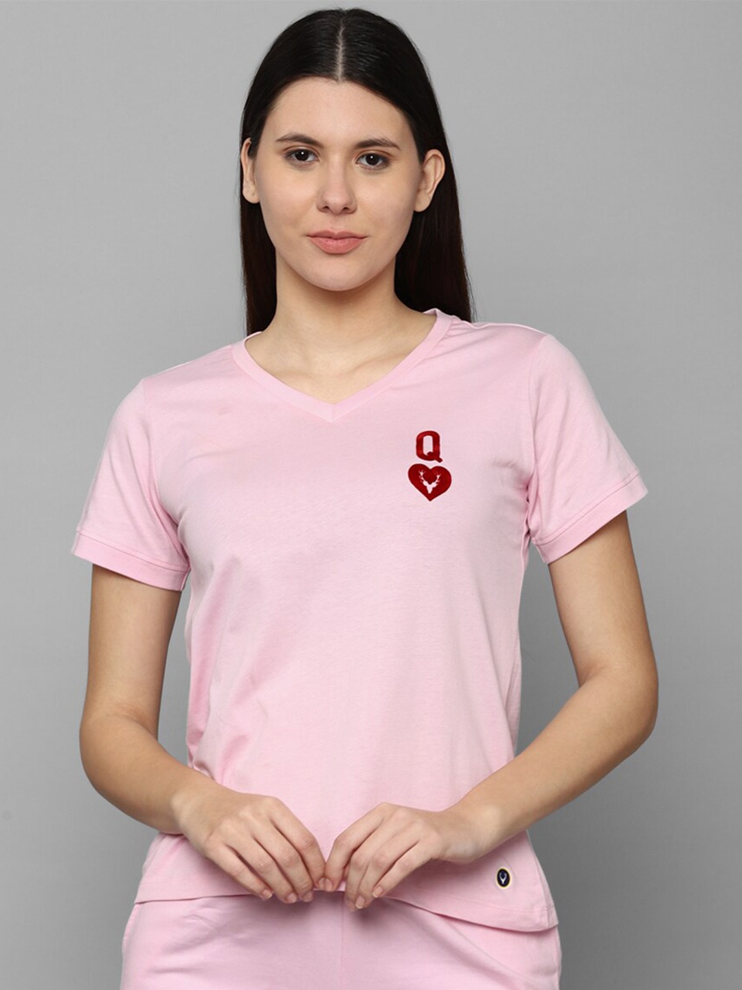 

Allen Solly Women Pink Solid V-Neck T-shirt