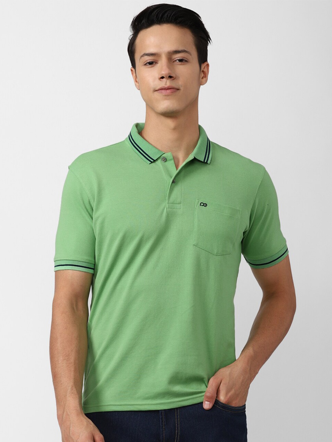 

Peter England Casuals Men Green Cotton Polo Collar T-shirt