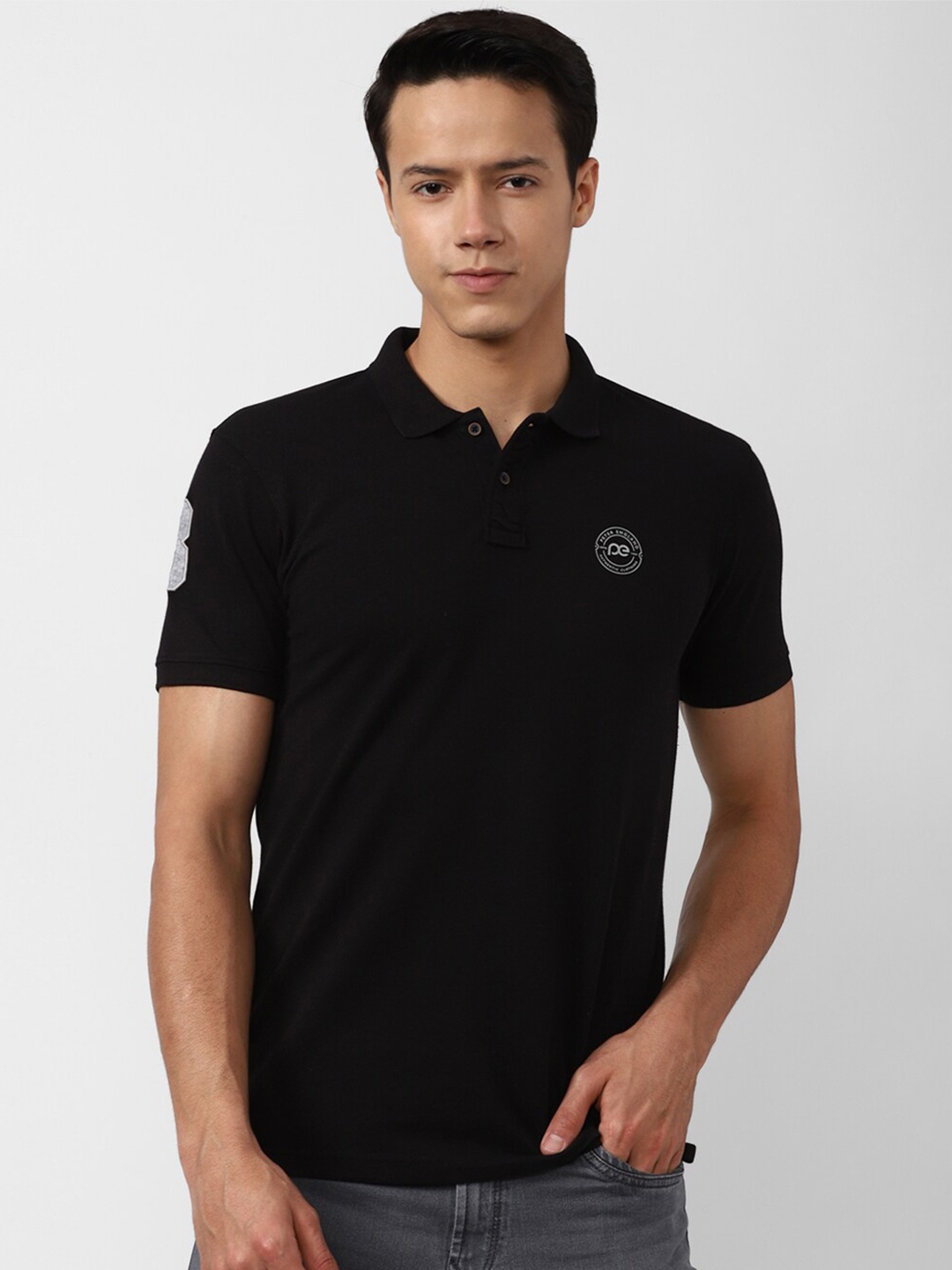 

Peter England Casuals Men Black Polo Collar Slim Fit Cotton T-shirt