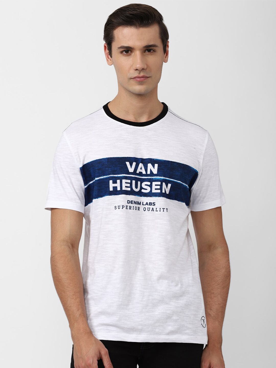 

VAN HEUSEN DENIM LABS Men White Pure Cotton Typography Printed T-shirt