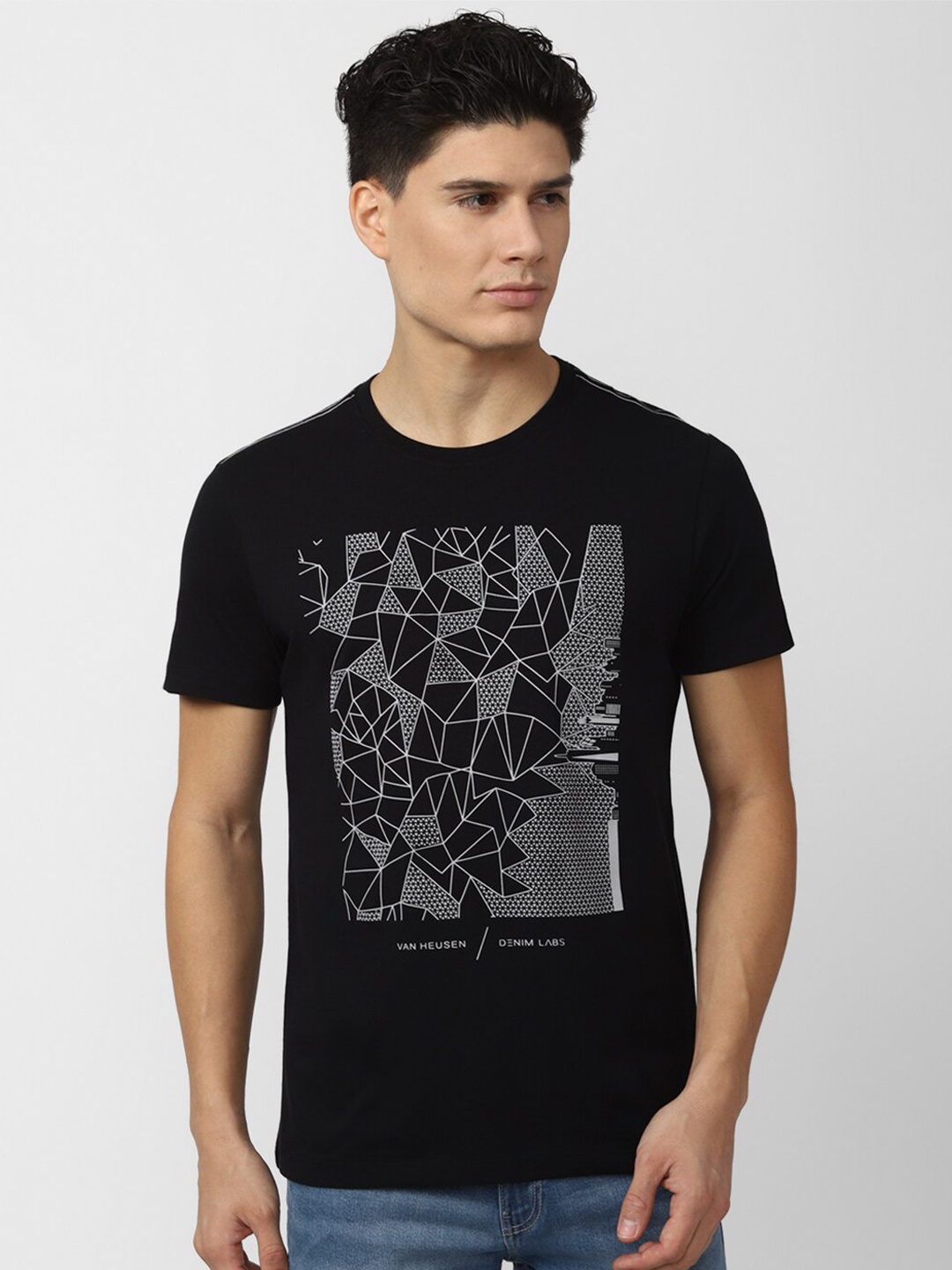

VAN HEUSEN DENIM LABS Men Black & White Printed T-shirt