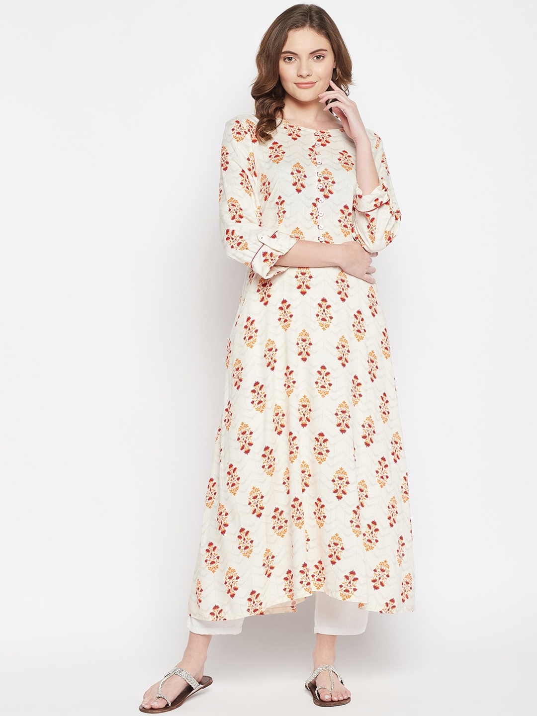 

Crozo By Cantabil Women Beige Floral Printed Kurta