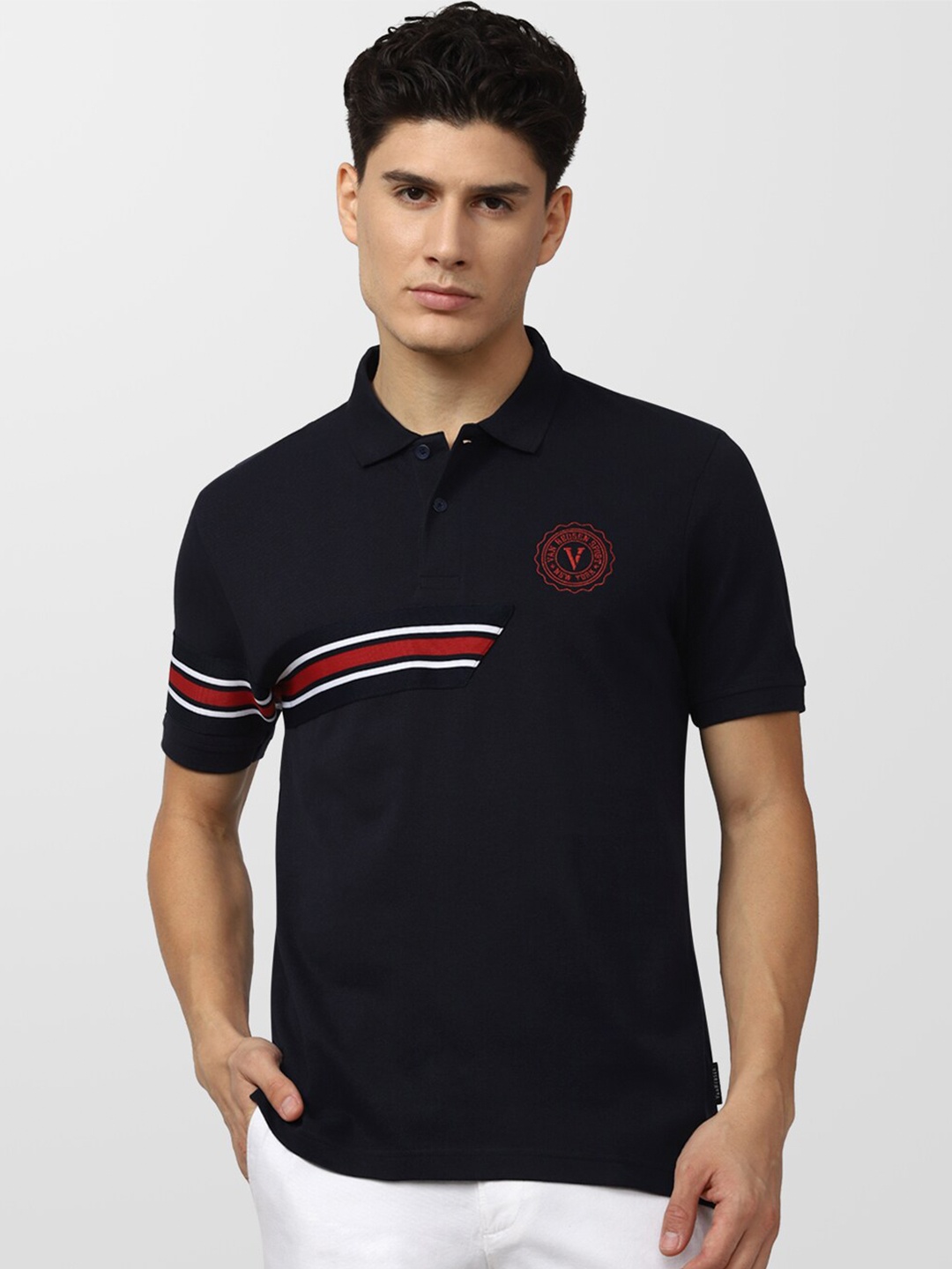 

Van Heusen Sport Men Navy Blue Polo Collar Pure Cotton T-shirt