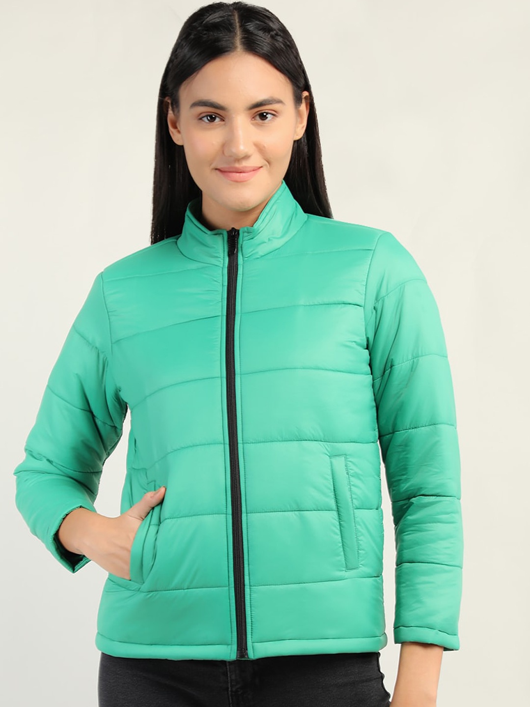 

CHKOKKO Women Green Lightweight Outdoor Puffer Jacket