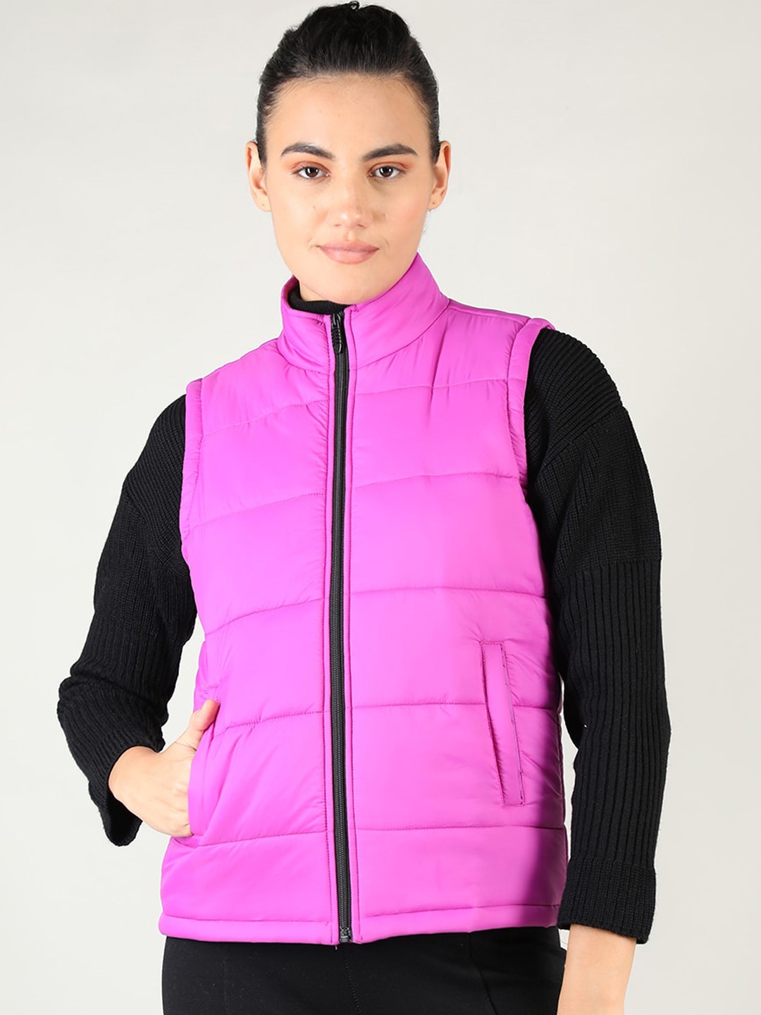 

CHKOKKO Women Fuschia Geometric Lightweight Outdoor Padded Jacket, Fuchsia