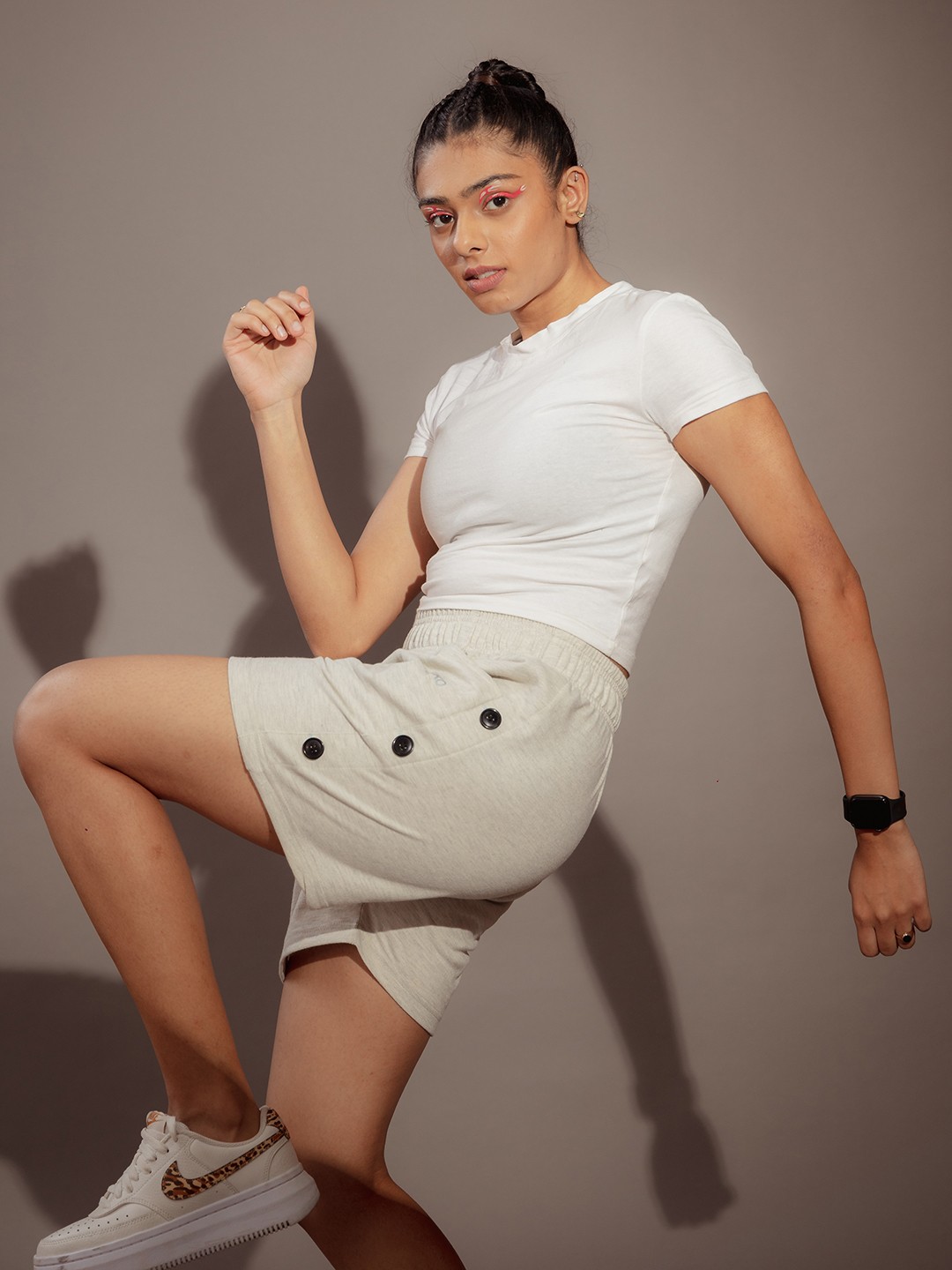 

CHKOKKO Women Grey Loose Fit Outdoor Shorts