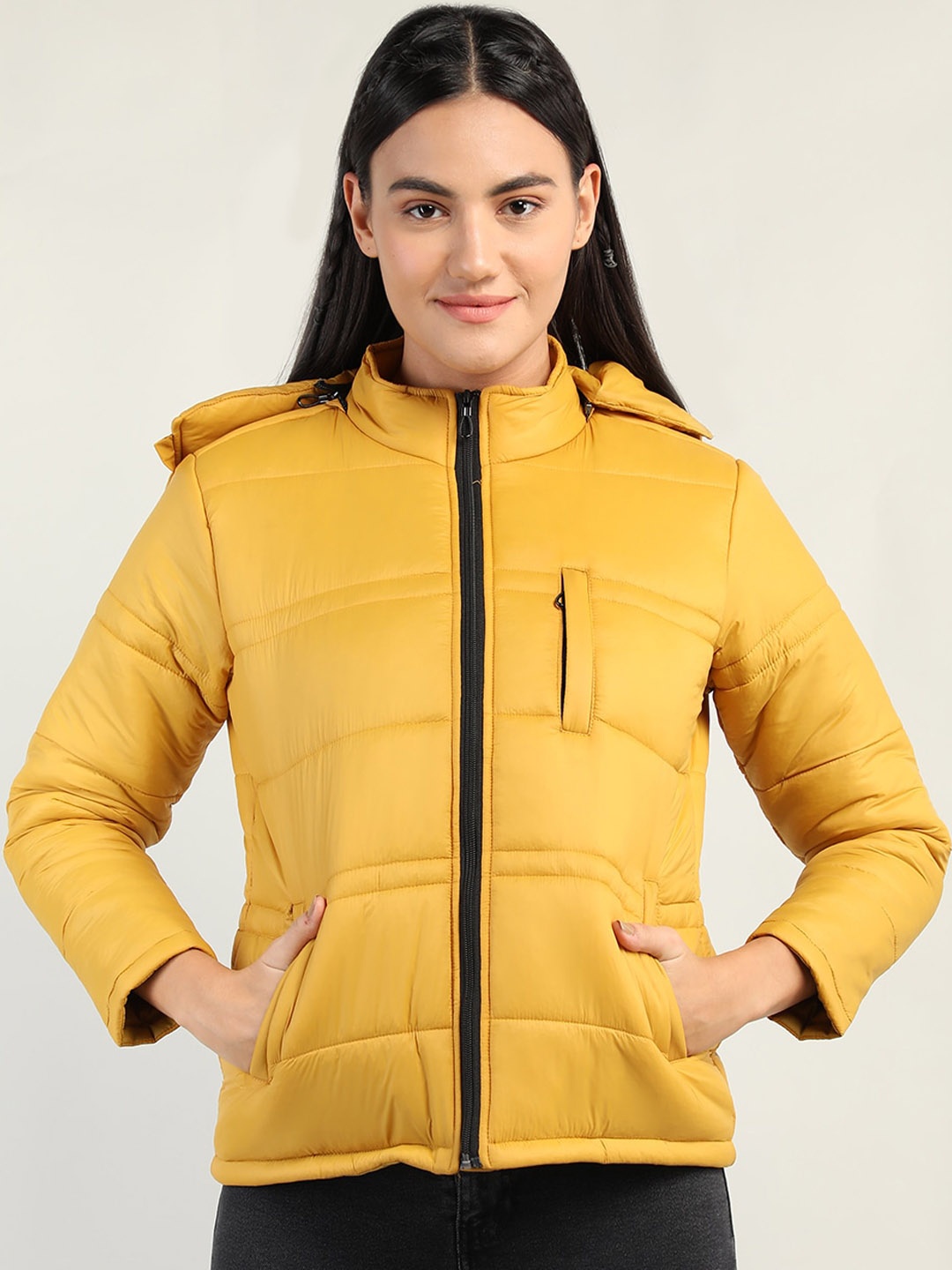 

CHKOKKO Women Mustard Lightweight Outdoor Puffer Jacket