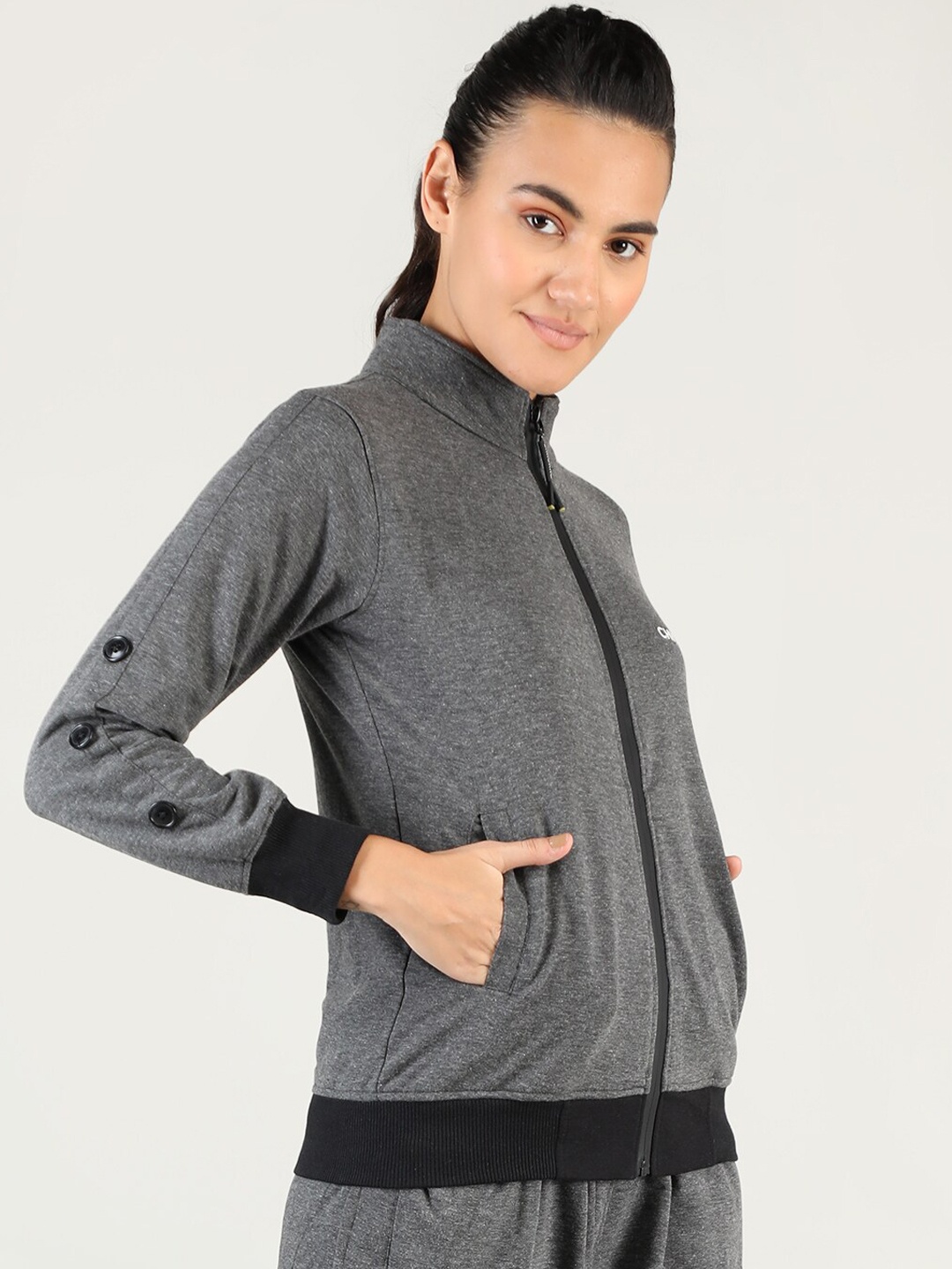 CHKOKKO Women Grey Training or Gym Sporty Jacket