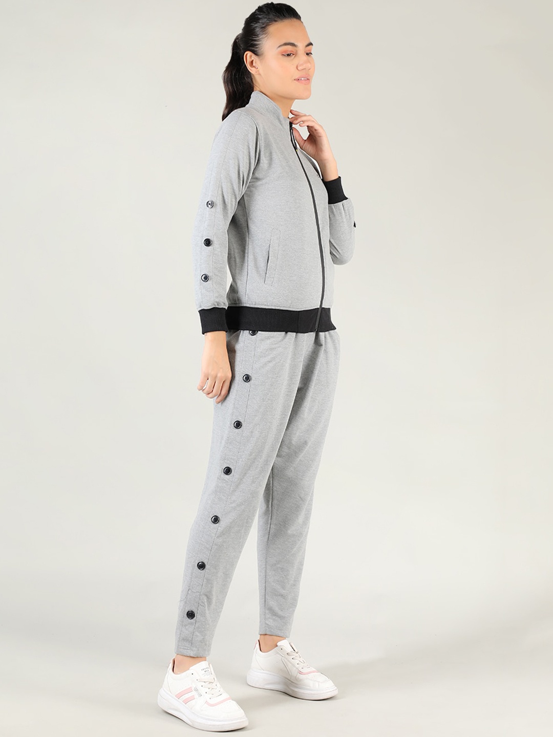 

CHKOKKO Women Mock Neck Tracksuit, Grey