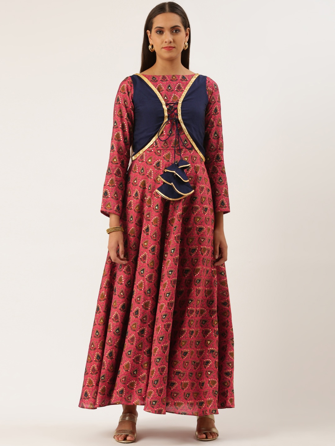 

Ethnovog Women Maroon Ethnic Motifs Printed Empire Kurta with Palazzos With Dupatta