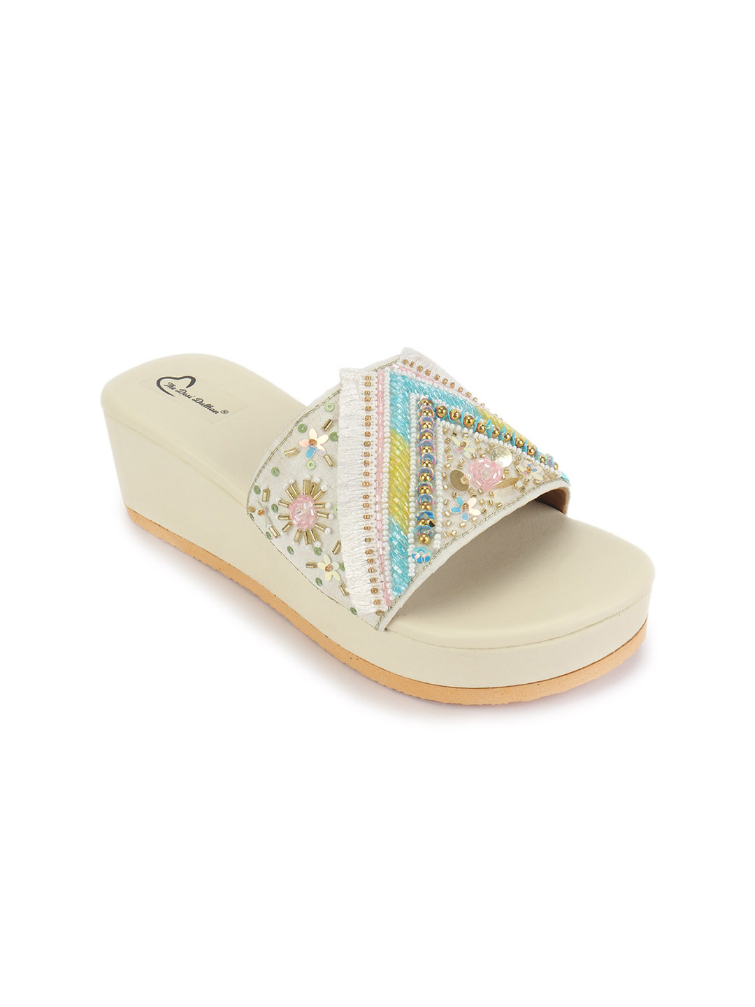 

The Desi Dulhan Women Cream-Coloured Ethnic Wedge Sandals
