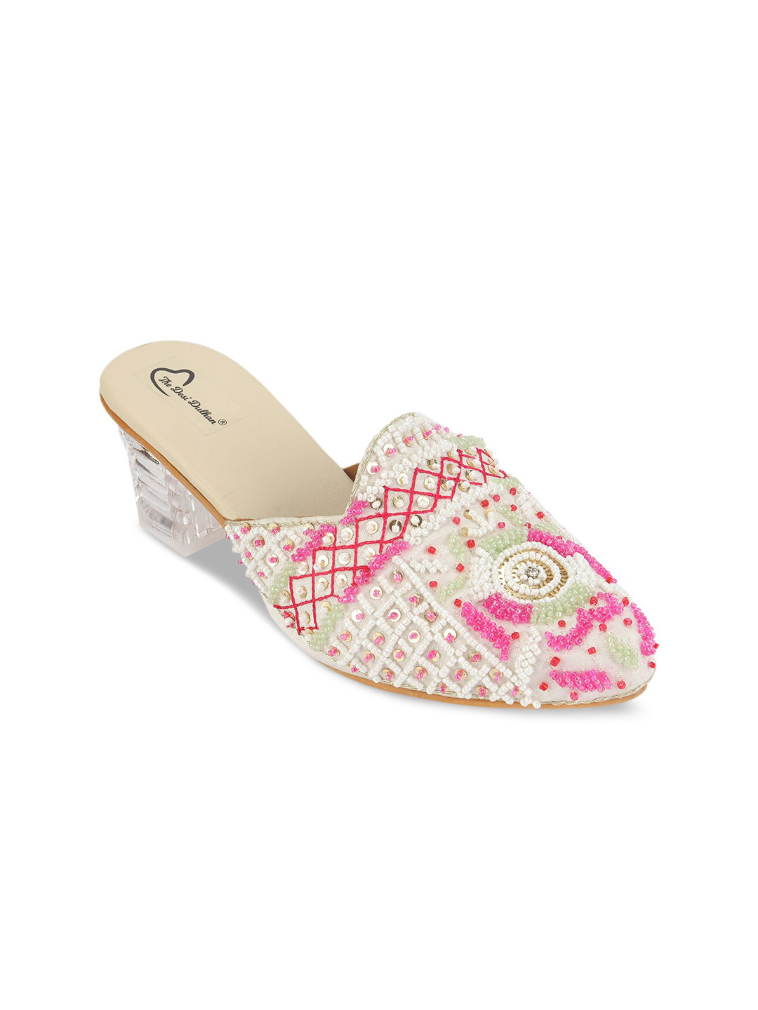 

The Desi Dulhan Women Beige & Cream-Coloured Ethnic Block Mules