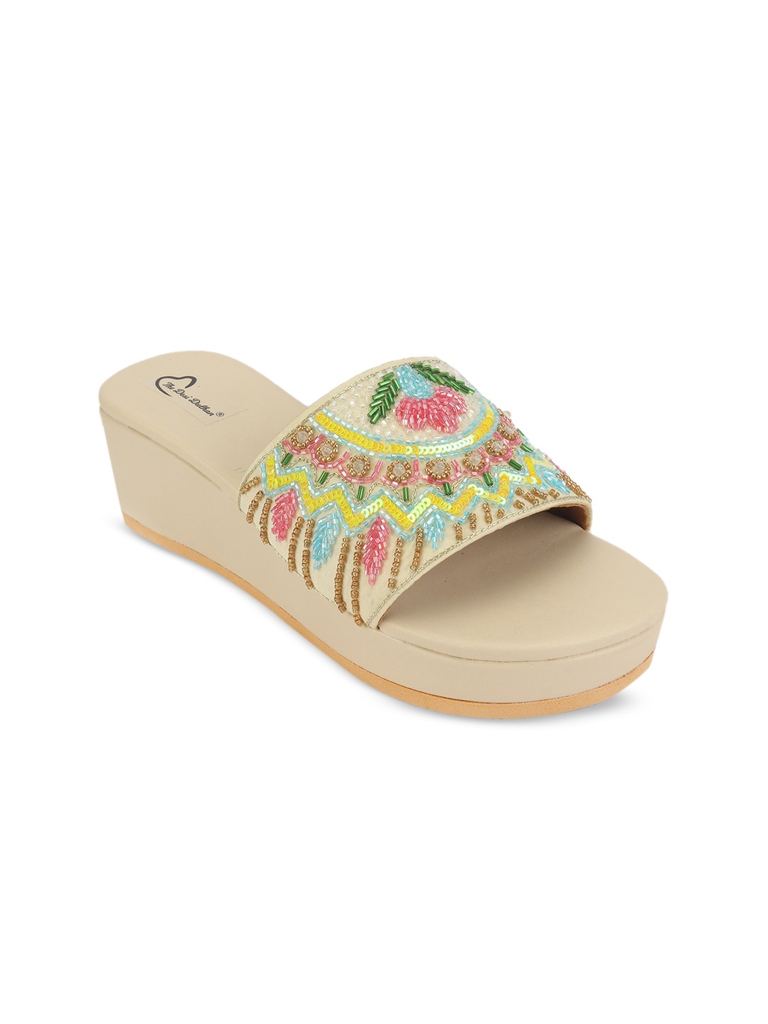 

The Desi Dulhan Women Beige & Pink Ethnic Wedge Sandals