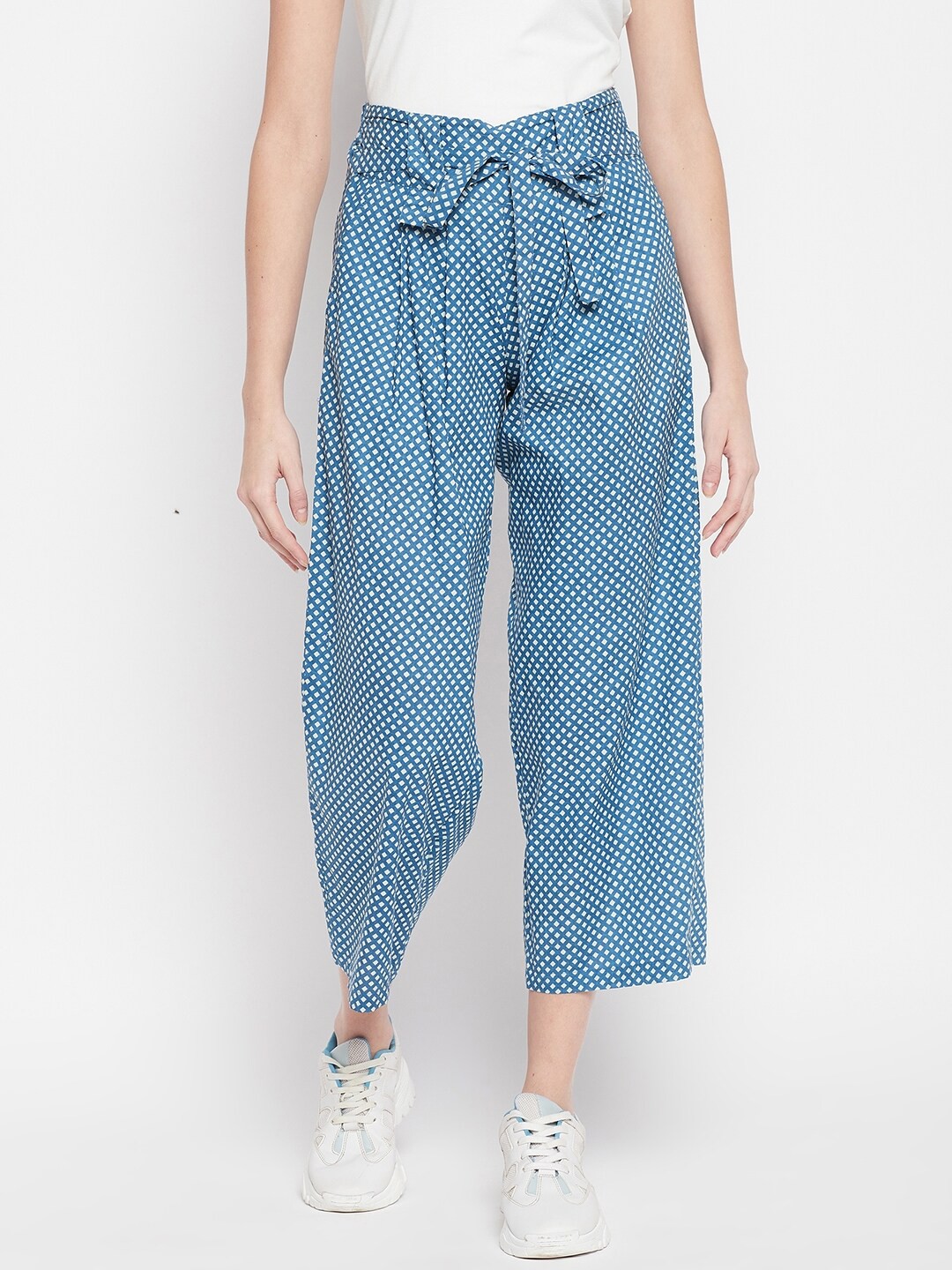 

Crozo By Cantabil Women Blue & White Printed Cropped Palazzo