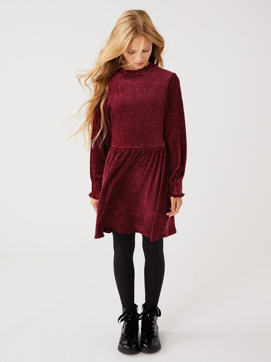 

Marks & Spencer Girls Maroon Solid Velvet A-Line Dress