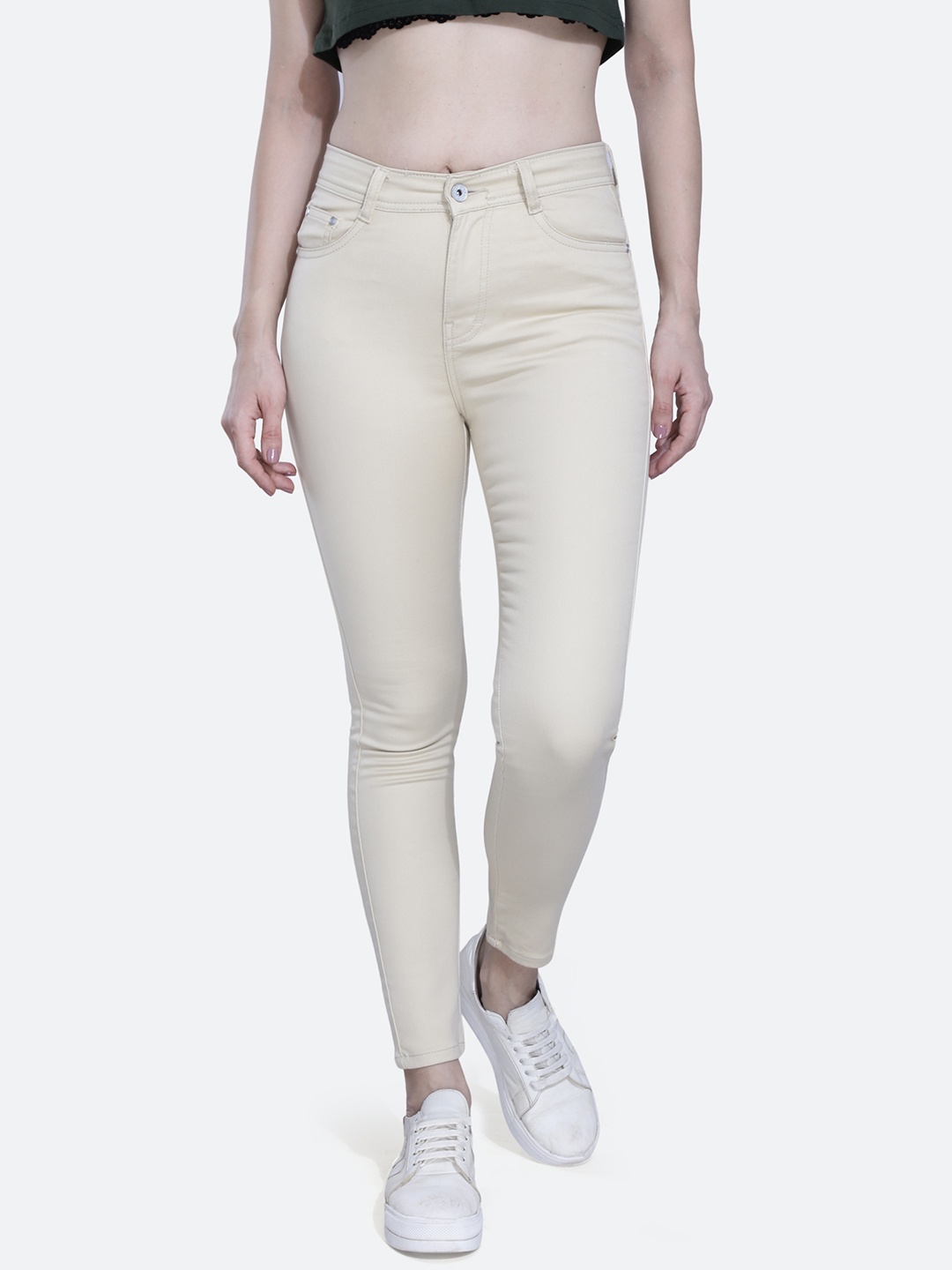 

FCK-3 Women Cream Frisky Relaxed Fit High-Rise Stretchable Cotton Jeans