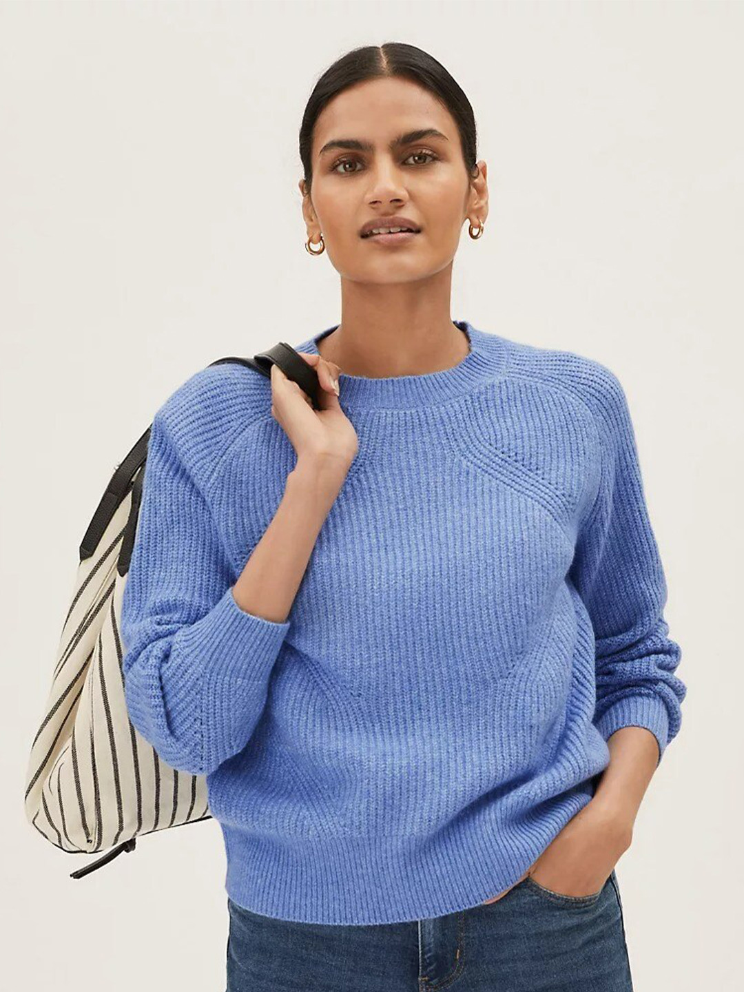 

Marks & Spencer Women Blue Striped Pullover