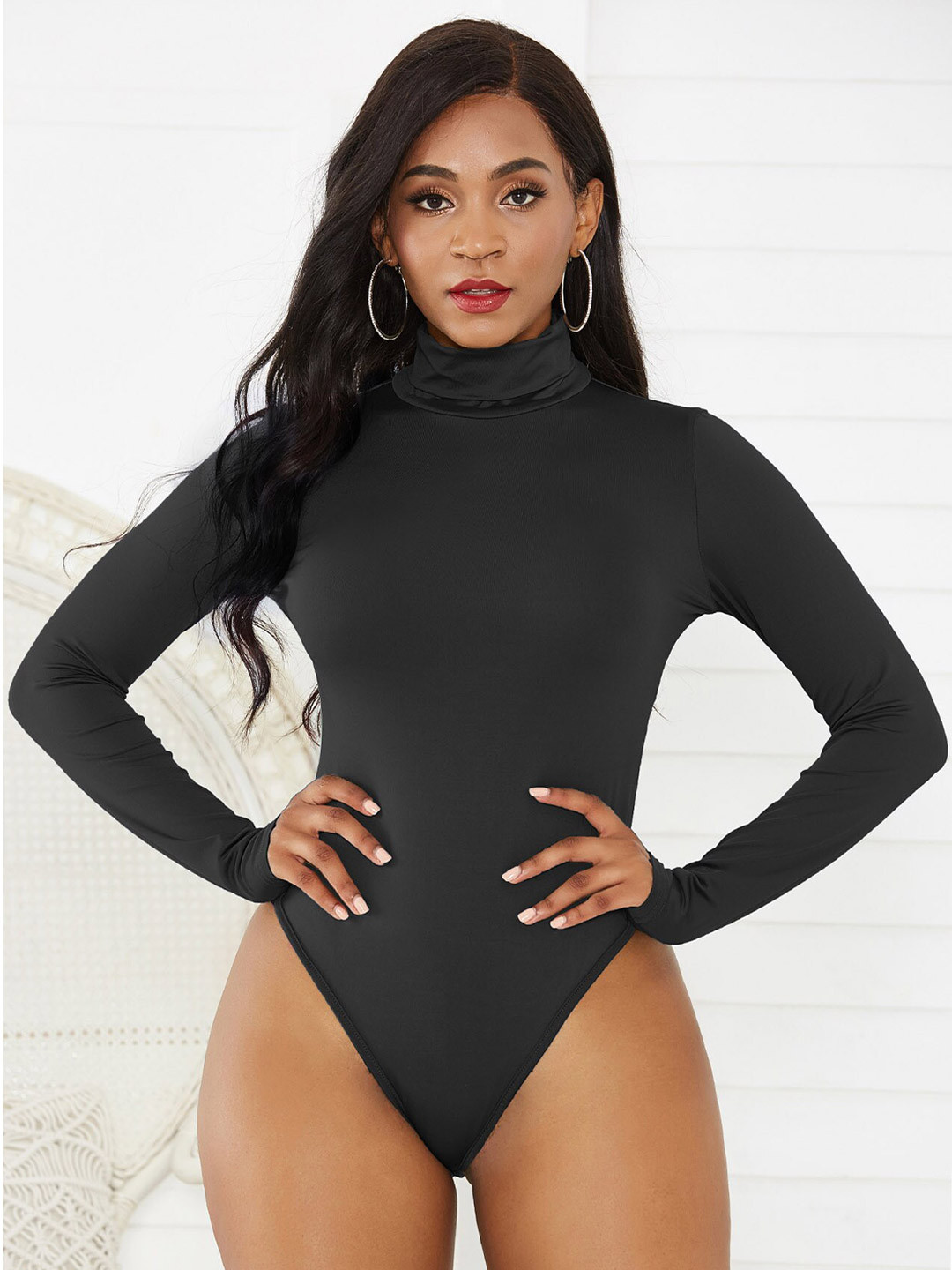 

BoStreet Women Black Solid High Neck Fitted Top