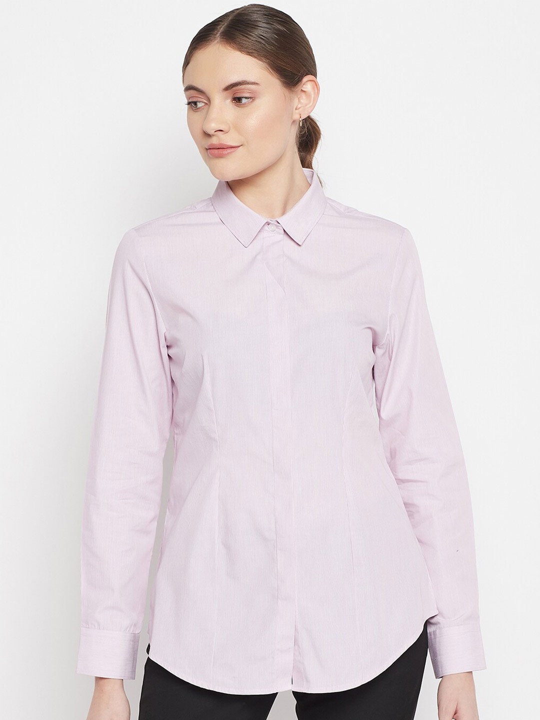 

Crozo By Cantabil Women Purple Striped Casual Shirt