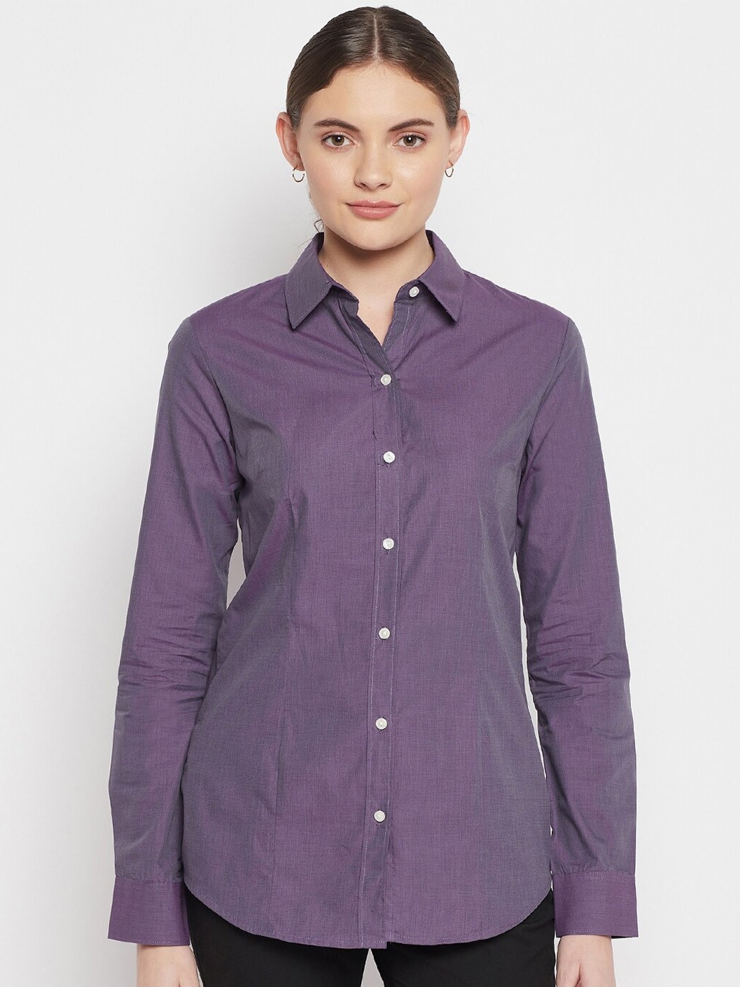 

Crozo By Cantabil Women Purple Solid Casual Shirt