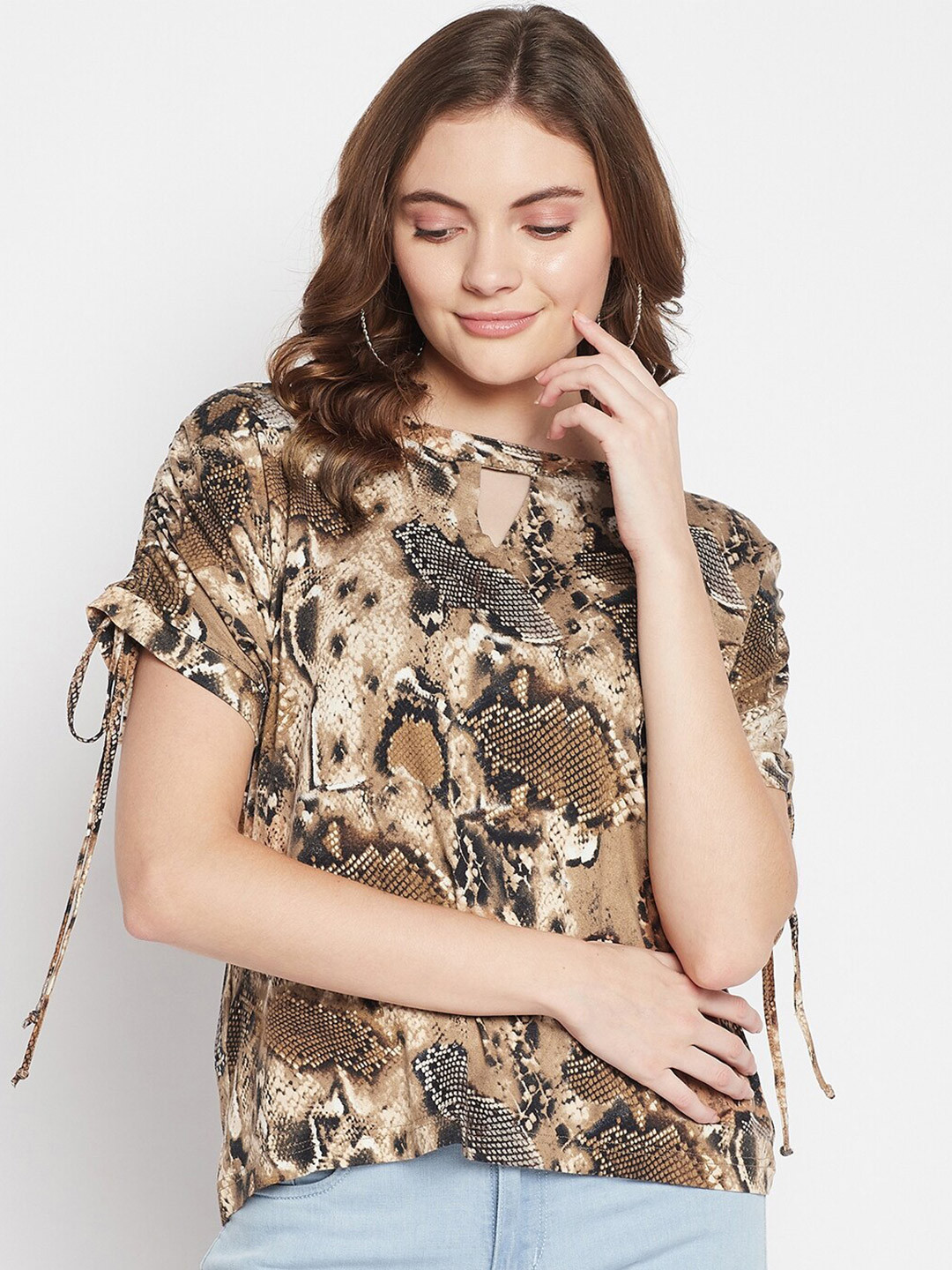 

Crozo By Cantabil Women Brown & Black Animal Print Top