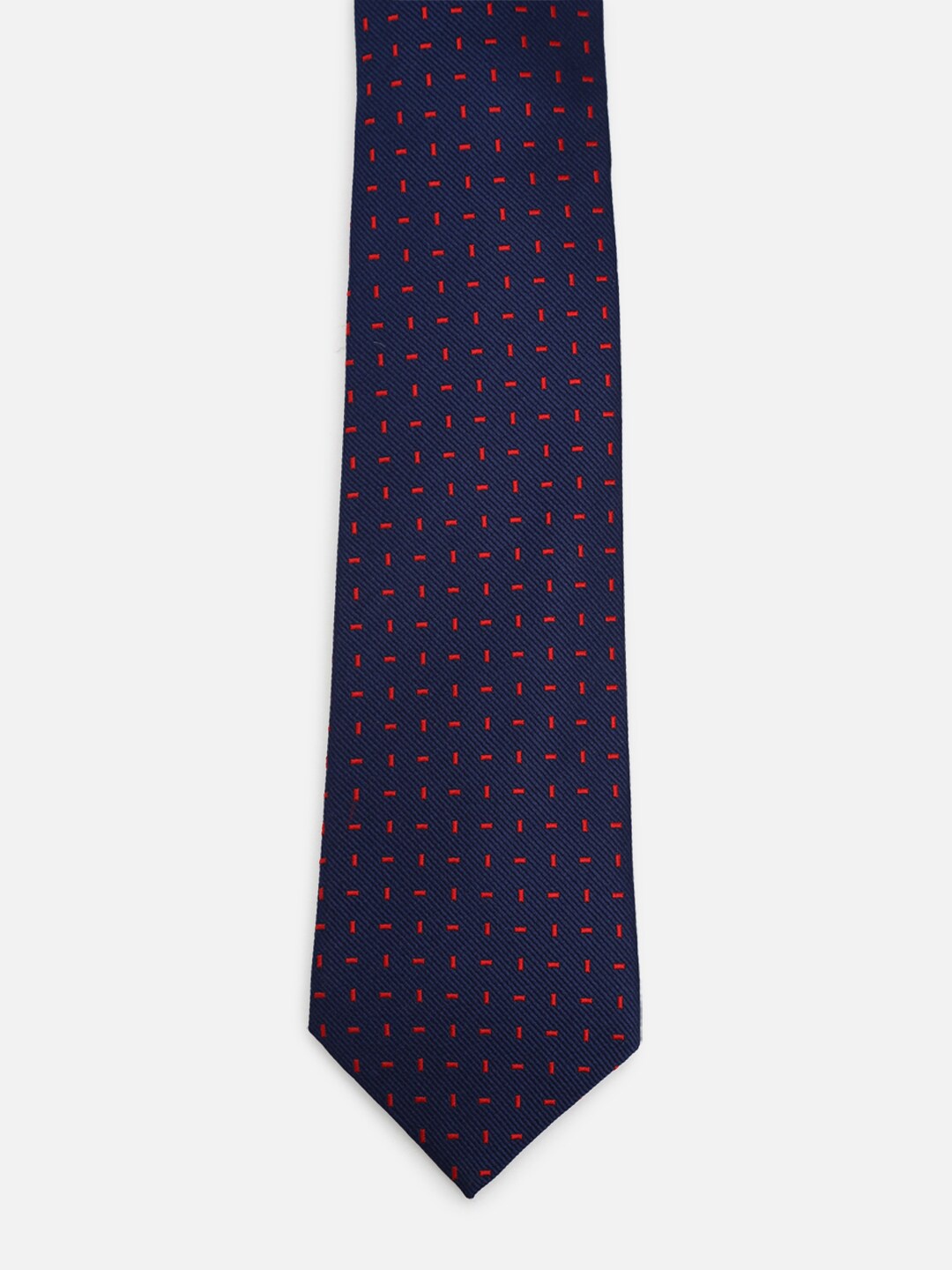

Peter England Men Navy Blue & Red Woven Design Skinny Tie