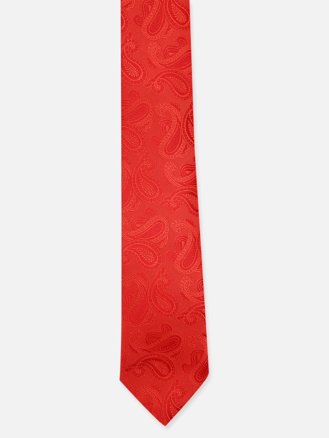 

Van Heusen Men Red Woven Design Skinny Tie