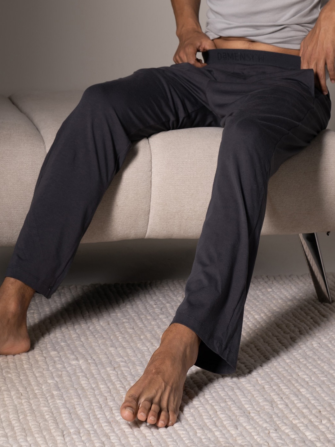 

DaMENSCH Men Solid Grey Luxe Cotton Regular Fit Sleep Lounge Pants