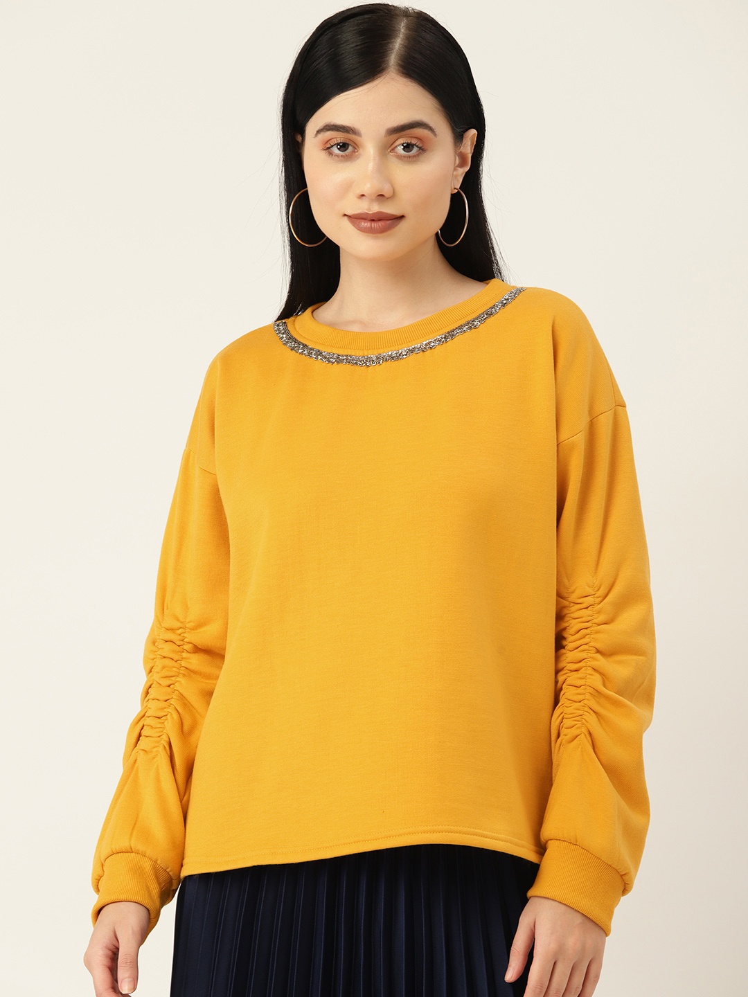 

Antheaa Women Yellow Embellished Sweatshirt