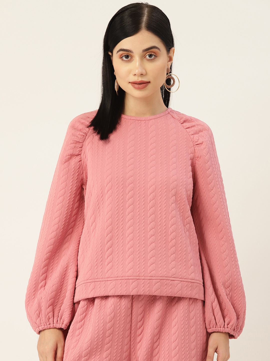 

Antheaa Women Pink Solid Pullover Sweatshirt