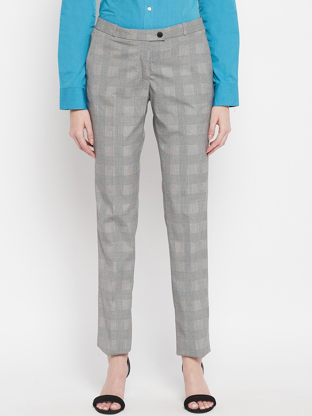 

Crozo By Cantabil Women Grey Checked Formal Trouser