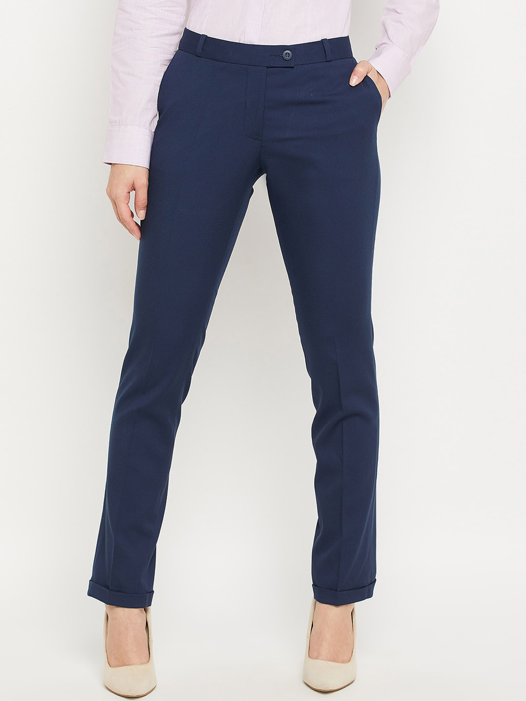 

Crozo By Cantabil Women Navy Blue Formal Trouser