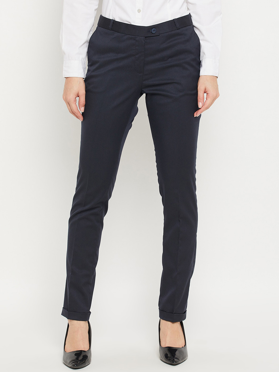 

Crozo By Cantabil Women Navy Blue Formal Trouser