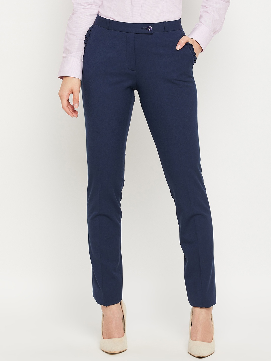 

Crozo By Cantabil Women Navy Blue Formal Trouser