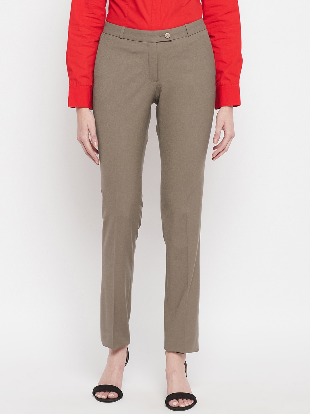 

Crozo By Cantabil Women Khaki Solid Trouser