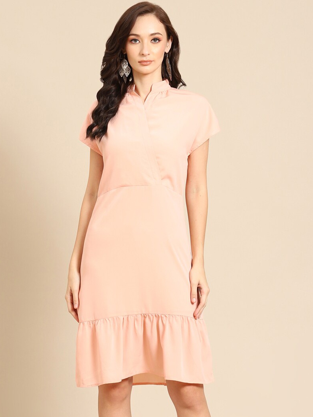 

DODO & MOA Women Peach Solid Polyester Wrap Dress