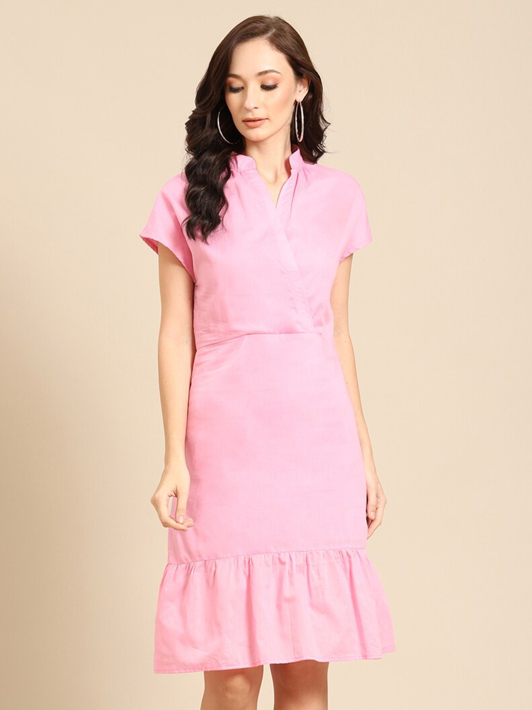

DODO & MOA Women Pink Solid Polyester Wrap Dress