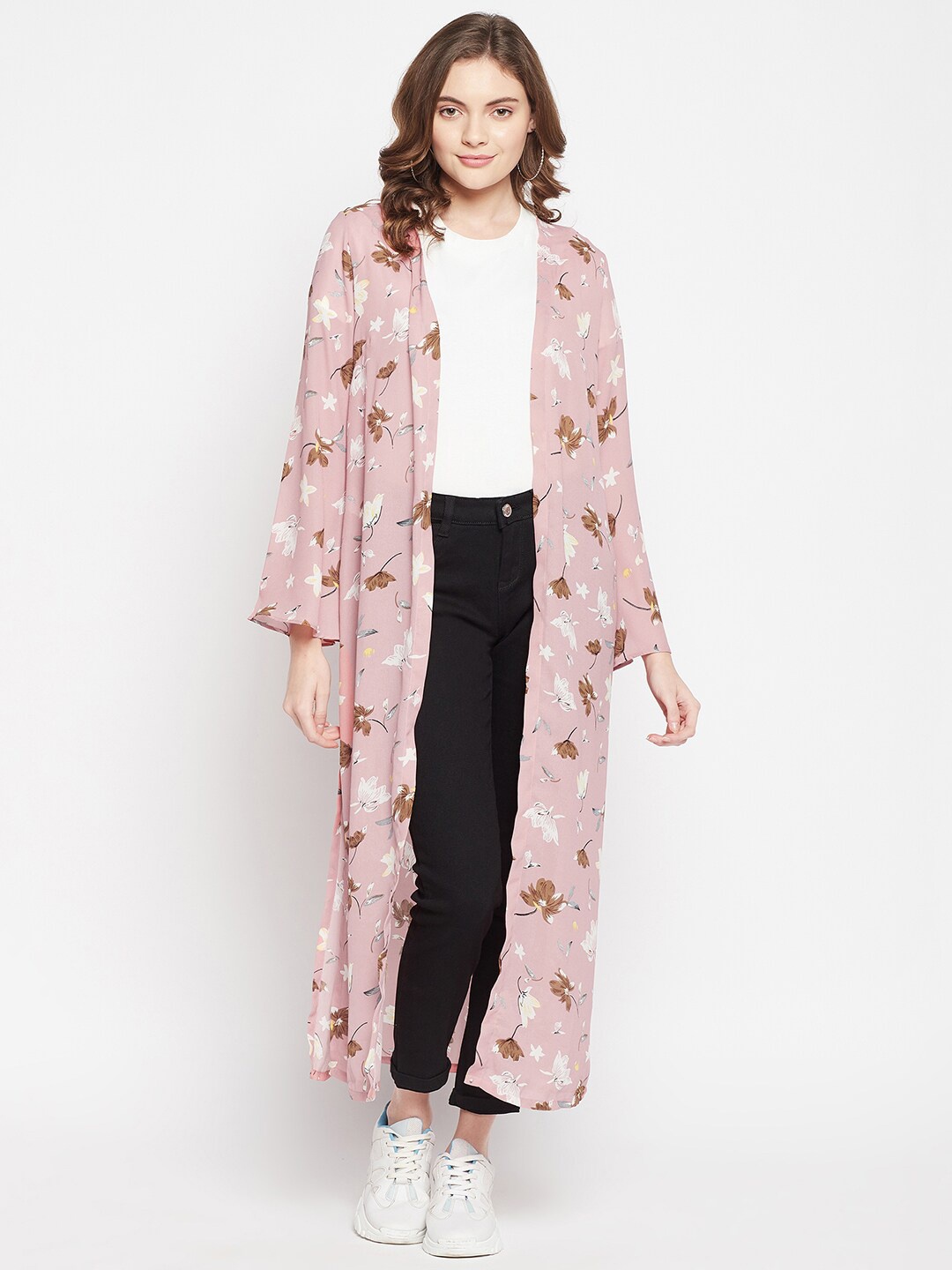 

Crozo By Cantabil Women Pink & White Printed Longline Shrug