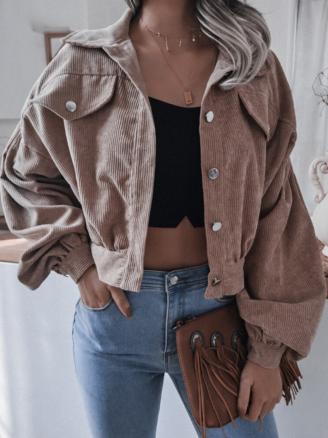 

BoStreet Women Khaki Crop Denim Jacket