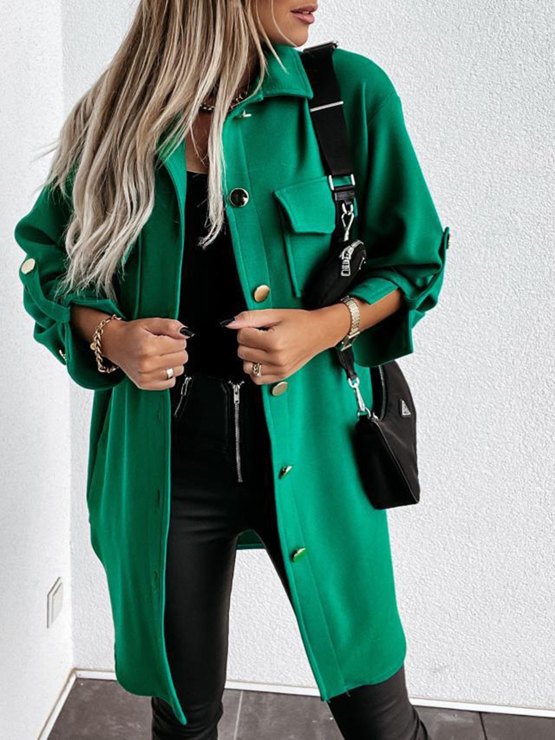 

BoStreet Women Green Longline Open Front Jacket