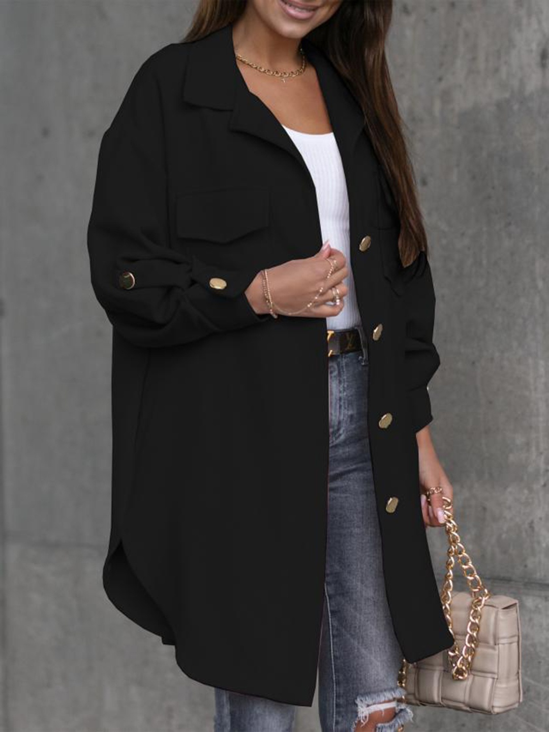 

BoStreet Women Black Solid Longline Button Coat