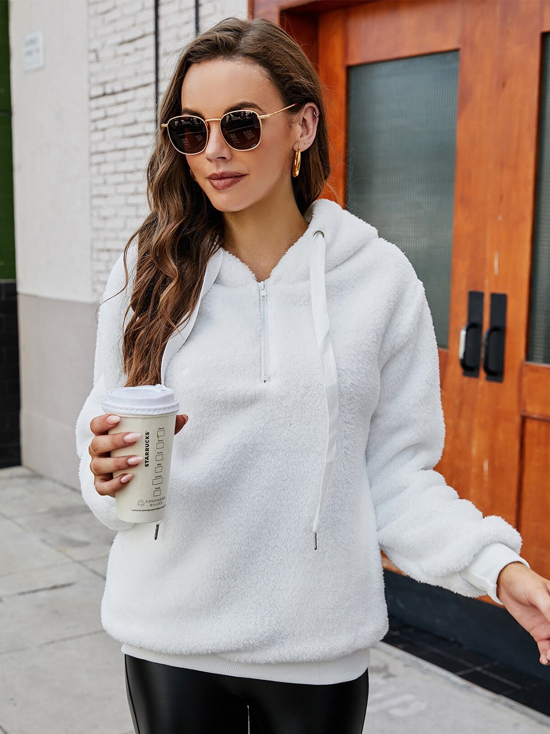 

BoStreet Women White Hooded Pullover