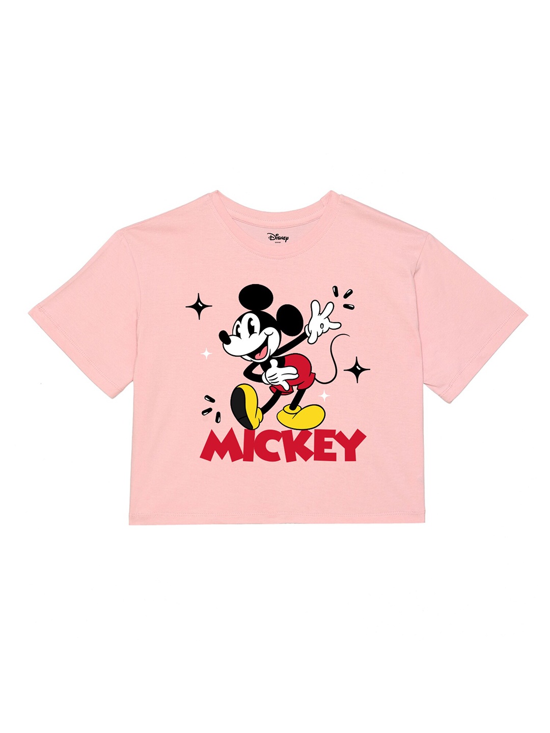 

Disney by Wear Your Mind Girls Pink Mickey Mouse Printed Pure Cotton T-shirt