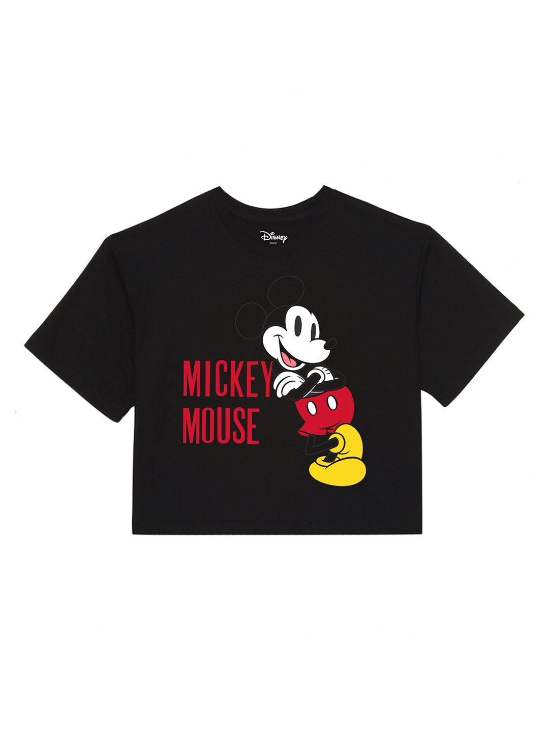 

Disney by Wear Your Mind Girls Black Mickey Mouse Printed Pure Cotton T-shirt