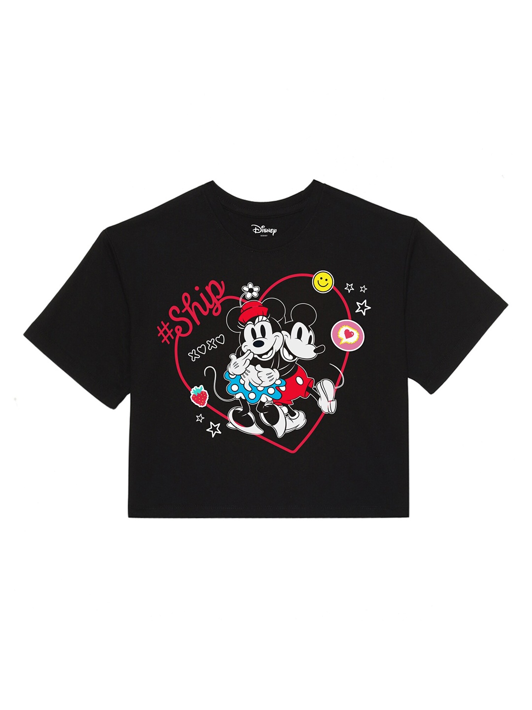 

Disney by Wear Your Mind Girls Black Printed Pure Cotton T-shirt