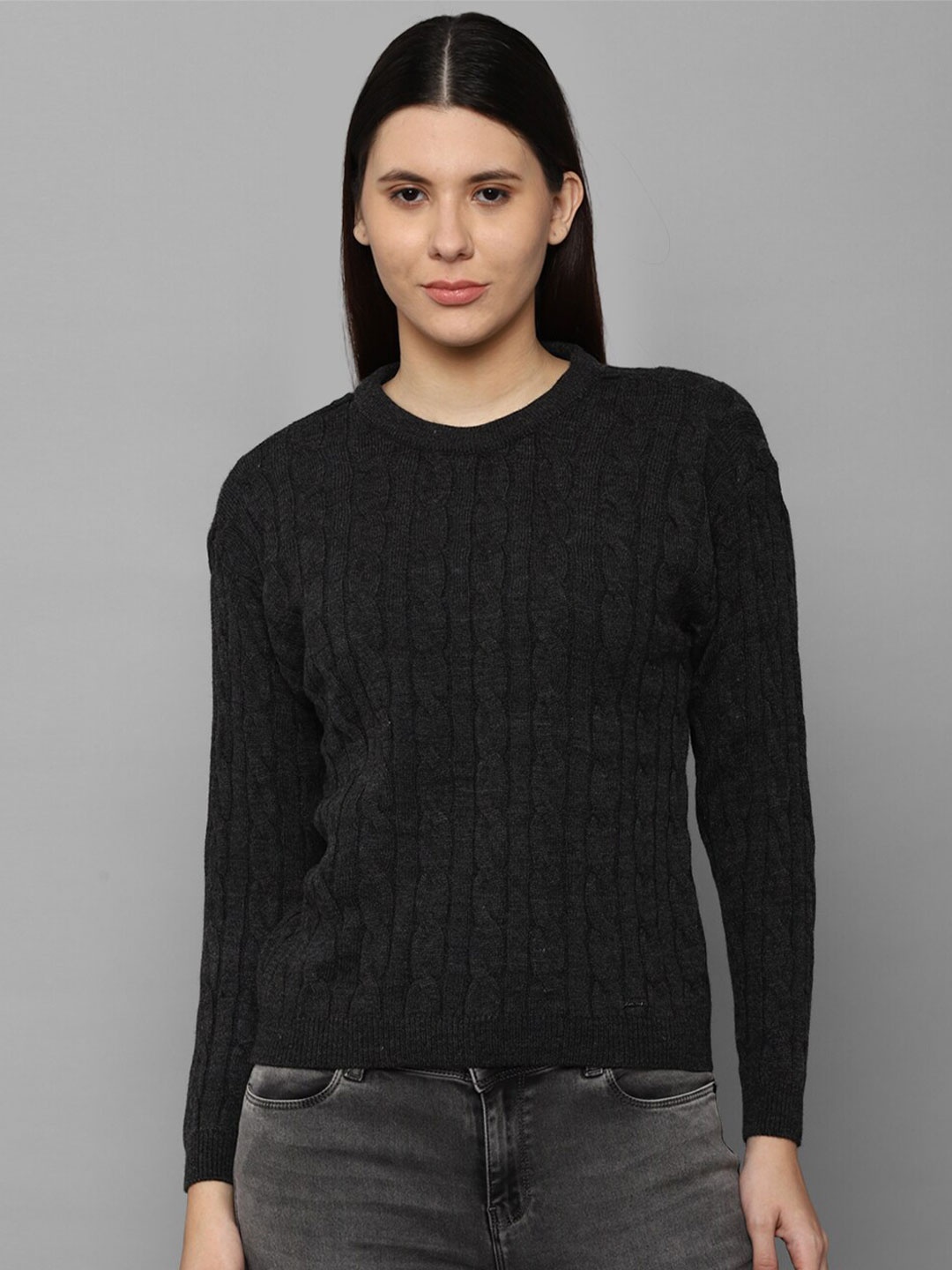 

Allen Solly Woman Women Charcoal Cable Knit Pure Cotton Pullover