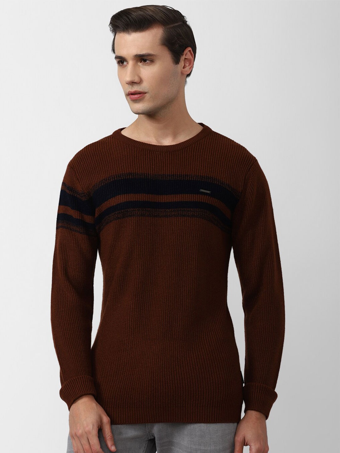

V Dot Men Maroon Solid Pure Cotton Pullover