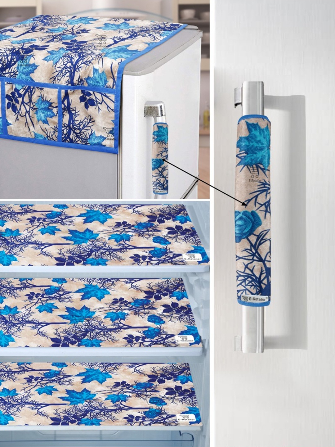 

E-Retailer Set Of 5 Blue & Grey Printed Appliance Covers